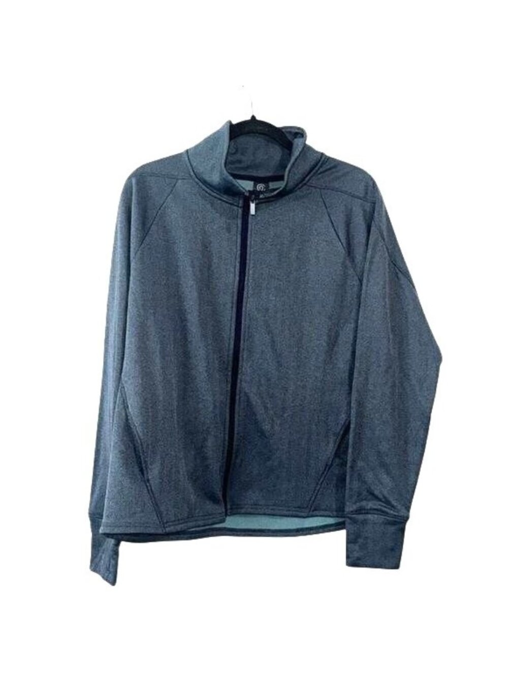 Champion Womens Full-Zip Athletic Jacket L Blue Herringbone High Collar Polyeste